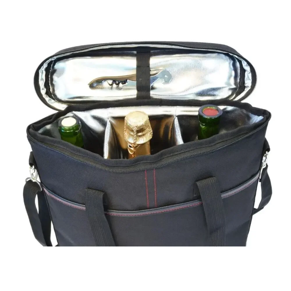 Vina 3 Bottle Wine Carrier Tote Bag Insulated Cooler Carrying Case with Opener